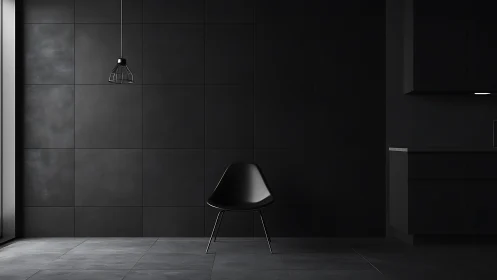 Minimalist Interior with Black Chair and Pendant Light