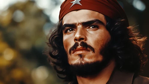 Defiant dreamer in crimson bandana stares past tomorrow.