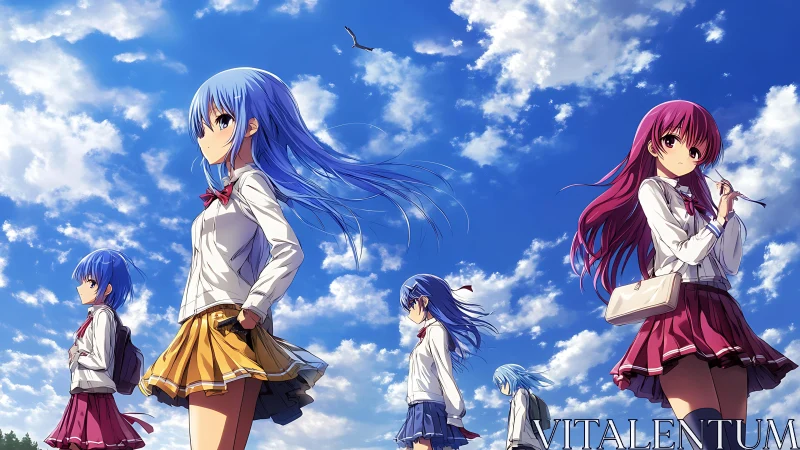 Windy skywalk with school friends and drifting daydreams.