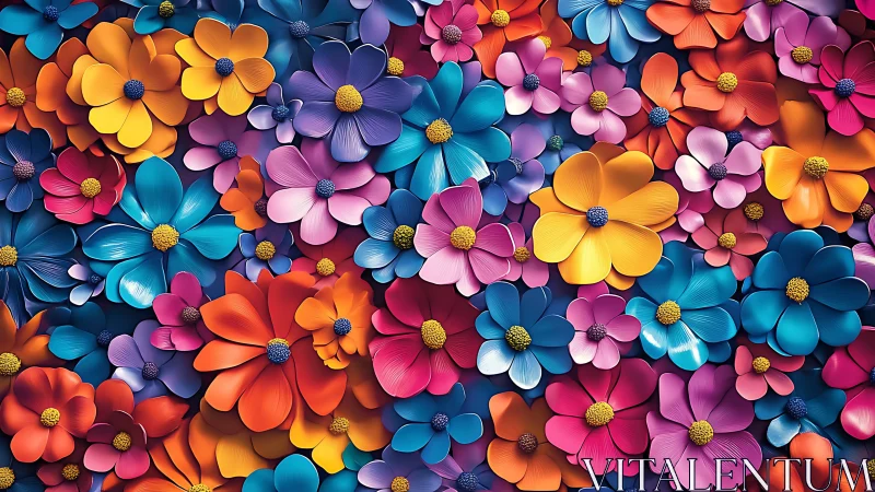 Dense Chromatic Floral Tessellation with Procedurally Generated Daisy-Form Elements