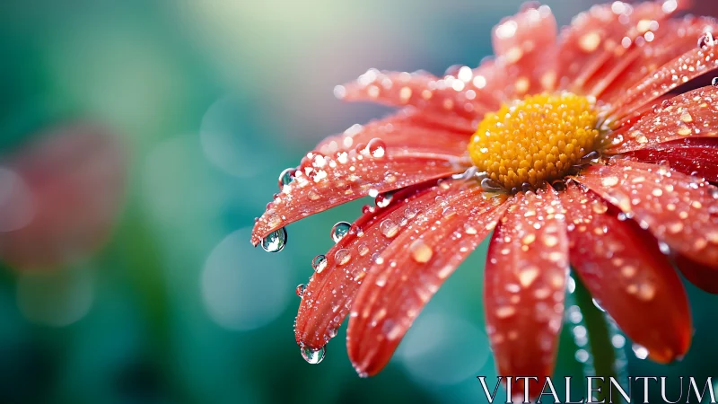 Rain-Soaked Gerbera Daisy with Dew-Covered Petals
