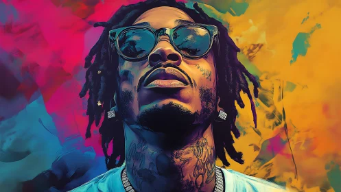 Neon-soaked rap monarch under liquid graffiti skies.