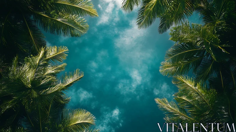 Palm-framed tropical sky inviting a quiet daydream.