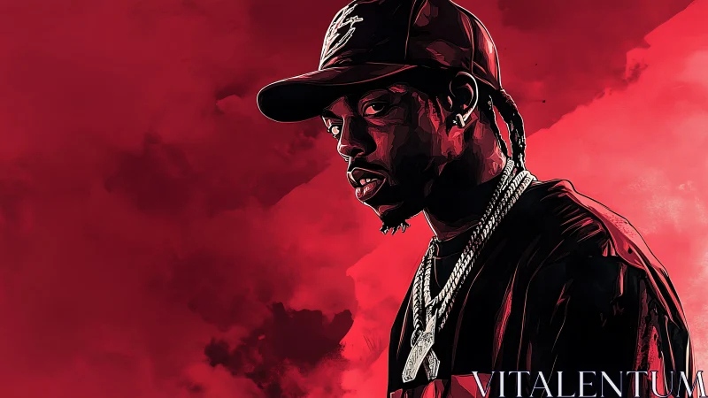 Crimson clouds lean in while a lone rapper studies the storm