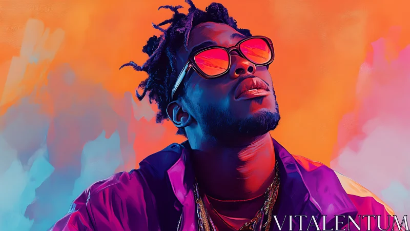 Neon portrait captures confident man in vivid duotone light.