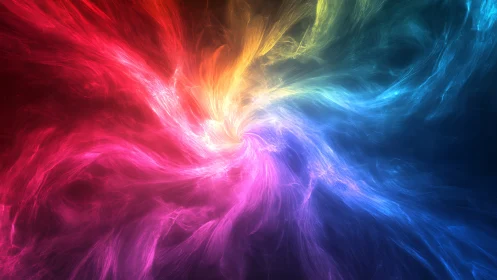 Radiant multicolor energy vortex swirls across dark space