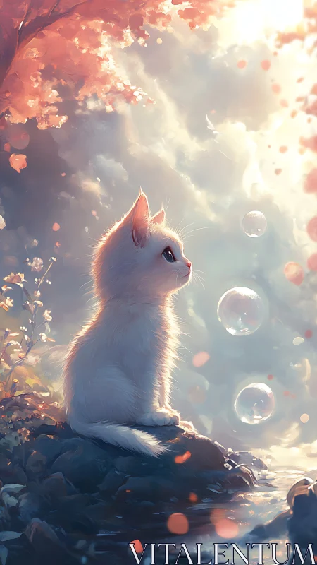 White Feline Subject in Luminous Atmospheric Composition.