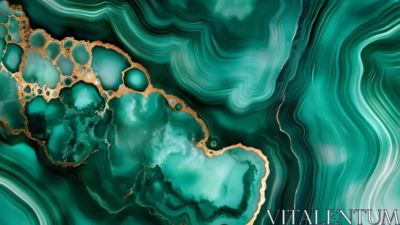 Abstract green agate structure is rendered with gold accents