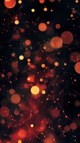 Glowing orange bokeh particles on dark abstract backdrop.