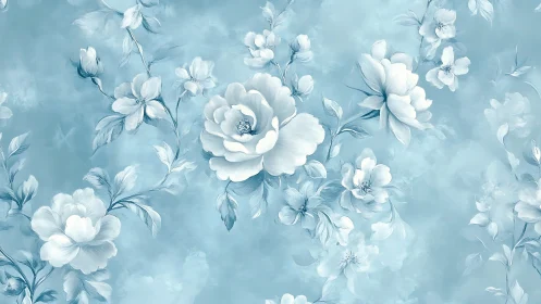 Ethereal Blooms Dance in Misty Azure Haven.