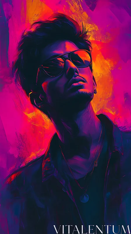 Neon-lit digital portrait with high-contrast chromatic gradients.