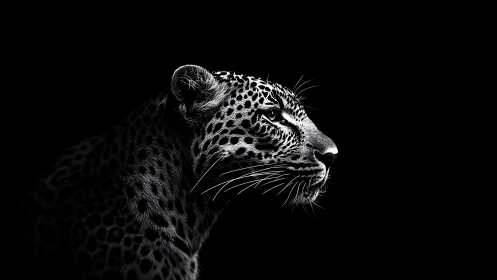 Midnight leopard gazes ahead with calm, confident power