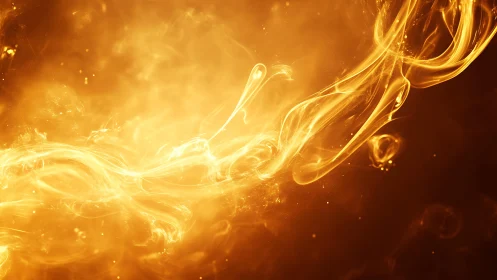 Abstract golden fire swirls in dynamic light art photography.