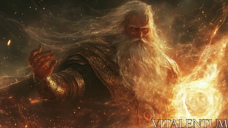 Ancient fire mage conjuring incandescent vortex spellfield