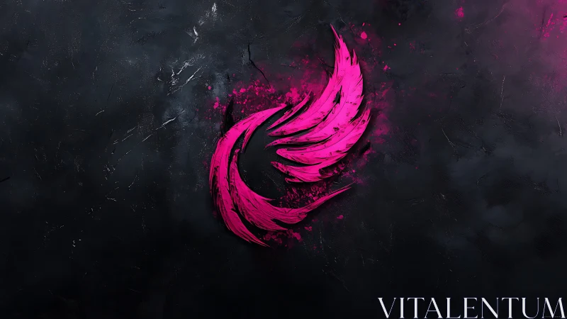 Digital neon wing emblem on textured charcoal ground.