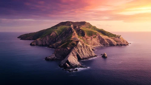 Volcanic Island Emergence at Sunset: Dramatic Aerial Perspective.