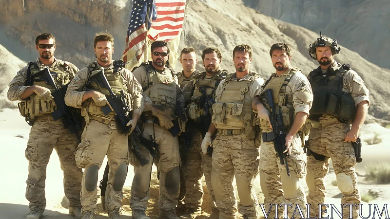 Confident desert team standing together with shared purpose.