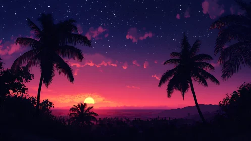 Starlit tropical sunset whispering over a calm coastline.