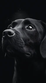 Black labrador portrait in dramatic low key lighting.