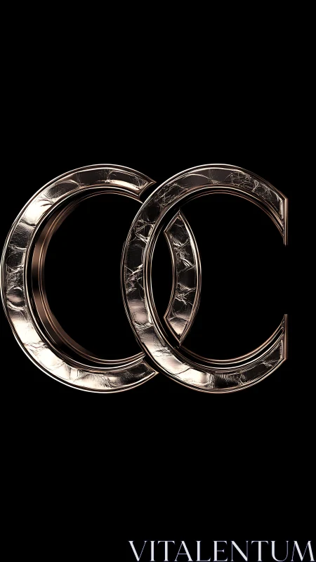 Interlocking metallic crescent rings with reflective surface detail