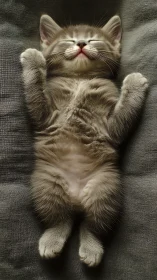Tabby Cat Resting Supine on Textured Fabric Surface