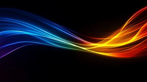 Prismatic light trails curving across deep black void.