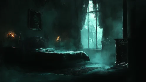 Moonlit mist in a haunted yet quietly tender bedroom.