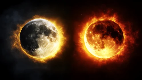 Moon and Sun Collision: Celestial Fire Dance.