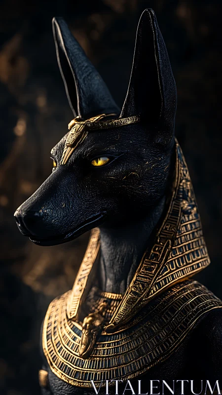 Jackal-headed Egyptian deity bust with ornate gold collar.