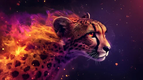 Cheetah Engulfed in Cosmic Flames. Mystical Power.