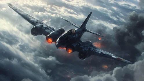 Twin‑engine military aircraft over stormy cloud layer.