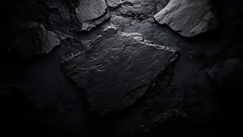 Subtle light gently reveals rugged dark slate stones