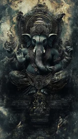 Digital Ganesha deity in ornate dark celestial shrine.