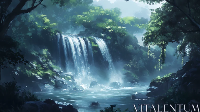 Misty Waterfall Paradise in the Deep Forest.