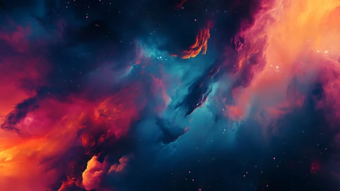 Nebula clouds collide in vivid cyan, magenta, and gold