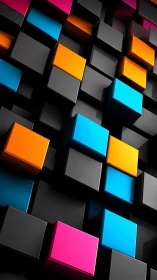 Colorful cubes popping from a sleek modern black wall.