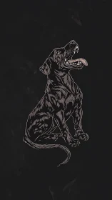 Black hound illustration glows over stark charcoal void.