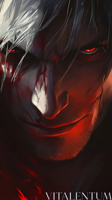 Close-up digital portrait of red-lit male face with focus