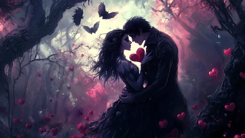 Dark Romance in Ethereal Forest Setting.