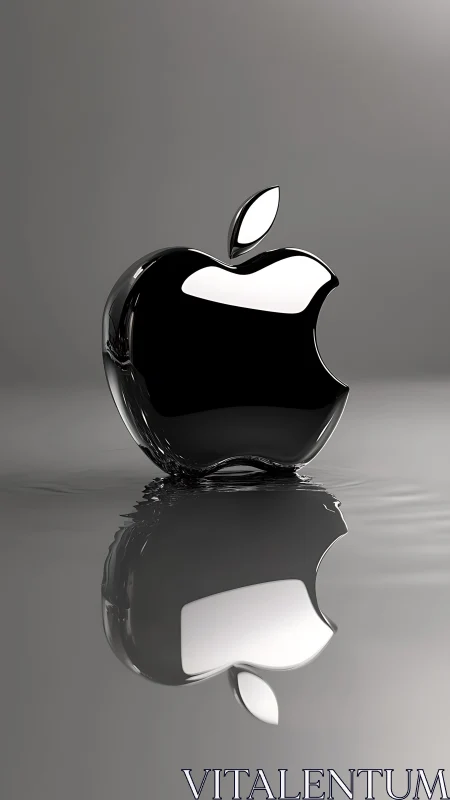 Sleek Black Apple with Mirror Reflection.