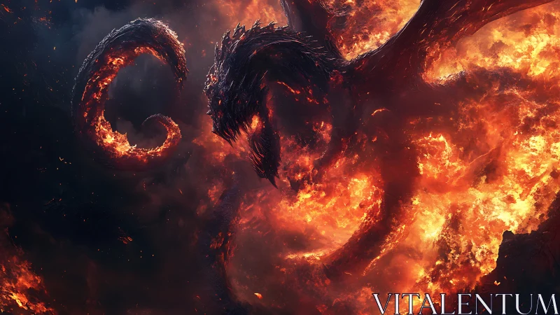 Volcanic serpent entity emerging through turbulent plasma fire.