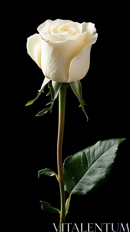 Creamy white rose glowing softly against midnight black.