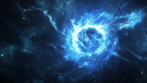 Energetic blue cosmic vortex radiates within deep space field