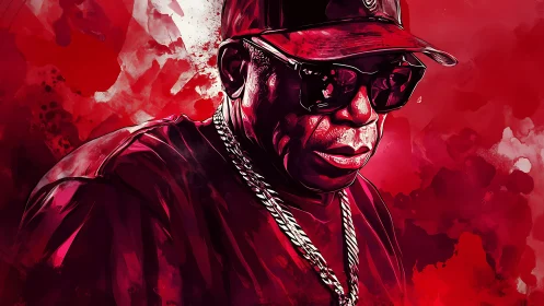 Digital portrait of hip-hop elder in red tonal environment