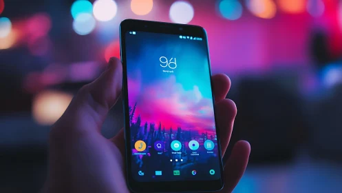 Smartphone with gradient display in ambient lighting.