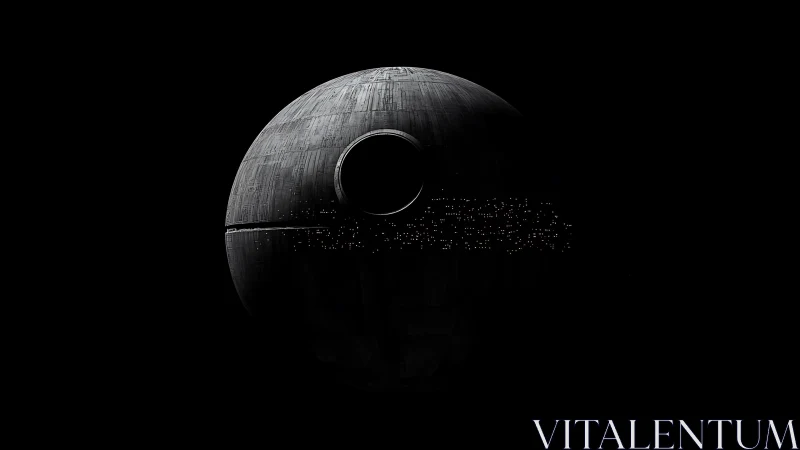 Moody sci fi battle station glowing in deep space night.