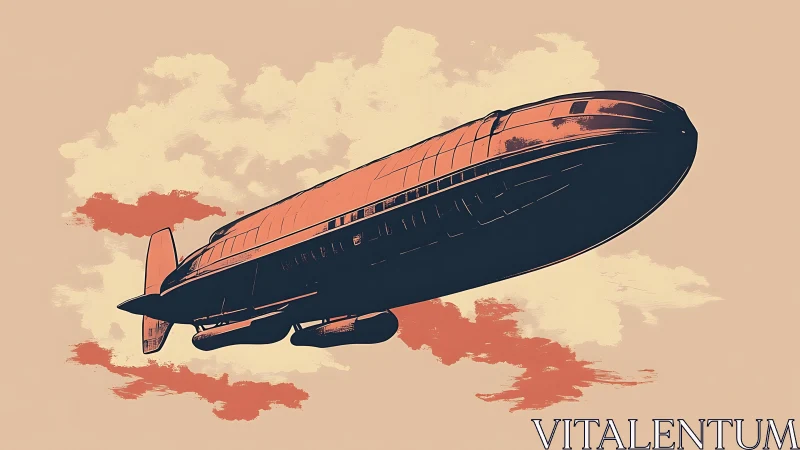 Sunset zeppelin cruising through cotton candy clouds.