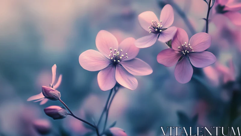 Soft-Petaled Reverie: Five Pink Blooms Dreaming at Dusk.