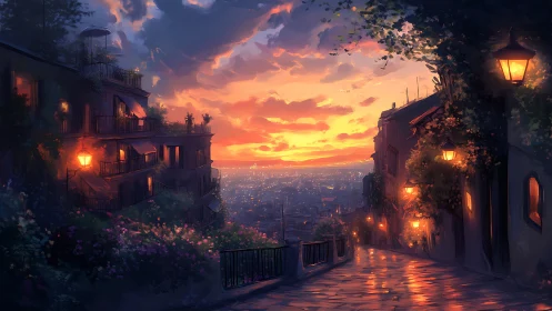Golden hour city overlook renders atmospheric hillside street