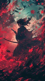 Stormwalking samurai carved from ember leaves and windfall.